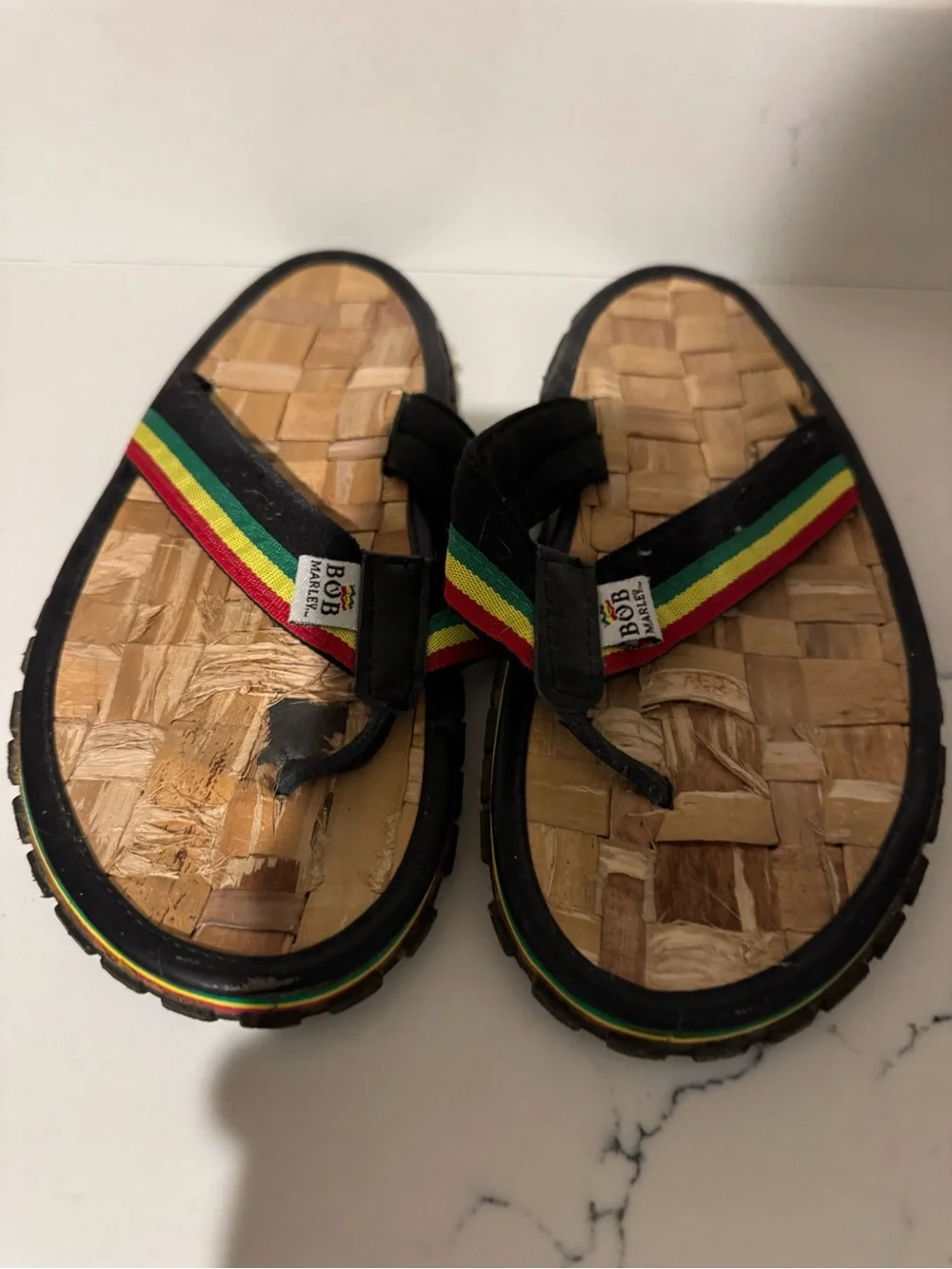 Bob Marley Mens Rasta Woven Flip Flop Sandals - Black/Red/Yellow/Green Size 9
